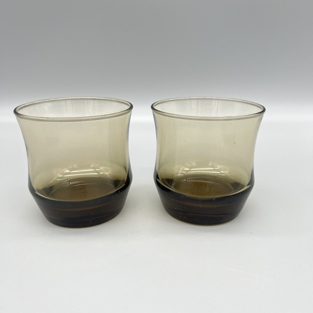 VTG Libbey Apollo Tawney Brown Flat Tumblers Juice Rocks Glasses set of 2 EUC